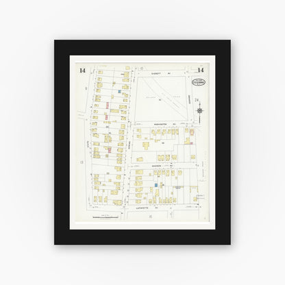 Old map wall art mockup — black gallery frame with white mat — Sanborn Fire Insurance Map from Ossining, Westchester County, New York (1924), Sheet #0014