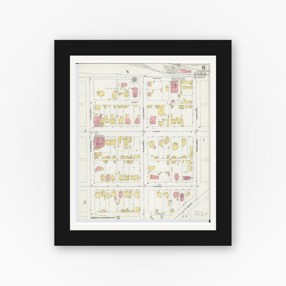 Old map wall art mockup — black gallery frame with white mat — Sanborn Fire Insurance Map from Jackson, Jackson County, Ohio (1905), Sheet #0006