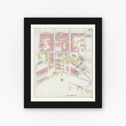 Old map wall art mockup — black gallery frame with white mat — Sanborn Fire Insurance Map from Staunton, Independent Cities, Virginia (1894), Sheet #0003
