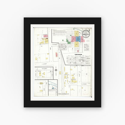 Old map wall art mockup — black gallery frame with white mat — Sanborn Fire Insurance Map from Forest City, Winnebago County, Iowa (1916), Sheet #0001