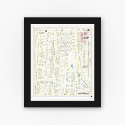 Old map wall art mockup — black gallery frame with white mat — Sanborn Fire Insurance Map from Marion, Marion County, Ohio (1914), Sheet #0005