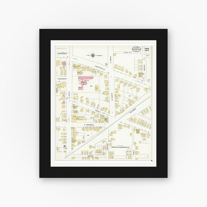 Old map wall art mockup — black gallery frame with white mat — Sanborn Fire Insurance Map from Raleigh, Wake County, North Carolina (1909), Sheet #0027