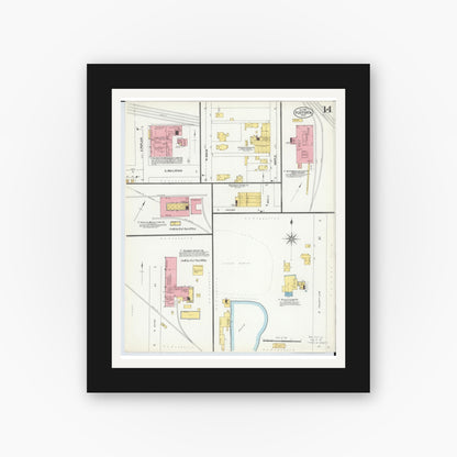 Old map wall art mockup — black gallery frame with white mat — Sanborn Fire Insurance Map from Fostoria, Seneca, Hancock, And Wood Counties, Ohio (1901), Sheet #0014
