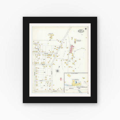 Old map wall art mockup — black gallery frame with white mat — Sanborn Fire Insurance Map from Dansville, Livingston County, New York (1904), Sheet #0009