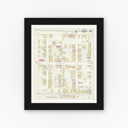 Old map wall art mockup — black gallery frame with white mat — Sanborn Fire Insurance Map from Sunbury, Northumberland County, Pennsylvania (1912), Sheet #0015