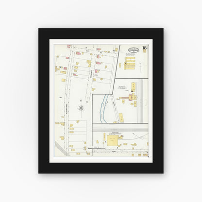 Old map wall art mockup — black gallery frame with white mat — Sanborn Fire Insurance Map from Stroudsburg, Monroe County, Pennsylvania (1905), Sheet #0018