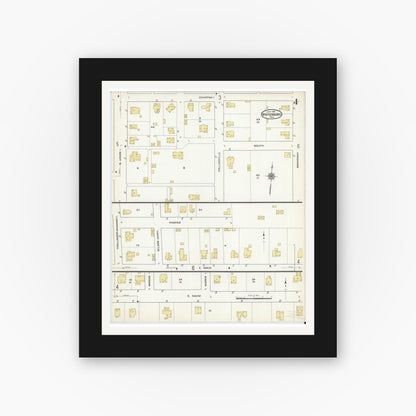 Old map wall art mockup — black gallery frame with white mat — Sanborn Fire Insurance Map from Whitesboro, Grayson County, Texas (1915), Sheet #0004