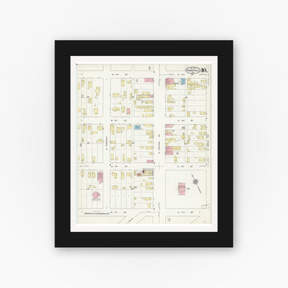 Old map wall art mockup — black gallery frame with white mat — Sanborn Fire Insurance Map from Marshfield, Wood County, Wisconsin (1912), Sheet #0010
