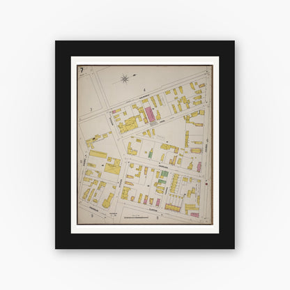 Old map wall art mockup — black gallery frame with white mat — Sanborn Fire Insurance Map from Saratoga, Saratoga County, New York (1900), Sheet #0007