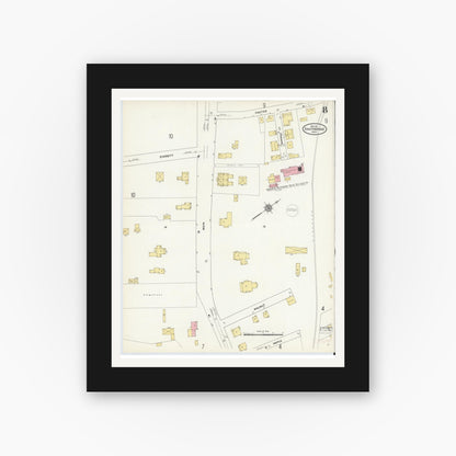 Old map wall art mockup — black gallery frame with white mat — Sanborn Fire Insurance Map from Southbridge, Worcester County, Massachusetts (1911), Sheet #0008