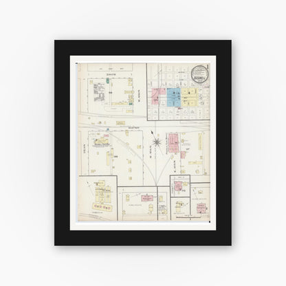 Old map wall art mockup — black gallery frame with white mat — Sanborn Fire Insurance Map from Bushnell, Mcdonough County, Illinois (1886) - Complete Map Set