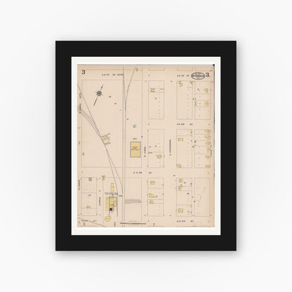 Old map wall art mockup — black gallery frame with white mat — Sanborn Fire Insurance Map from McGregor, McLennan County, Texas (1922), Sheet #0003