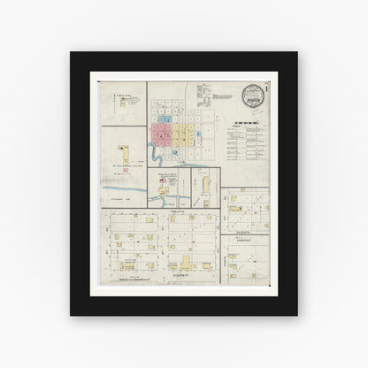 Old map wall art mockup — black gallery frame with white mat — Sanborn Fire Insurance Map from Windom, Cottonwood County, Minnesota (1894) - Complete Map Set