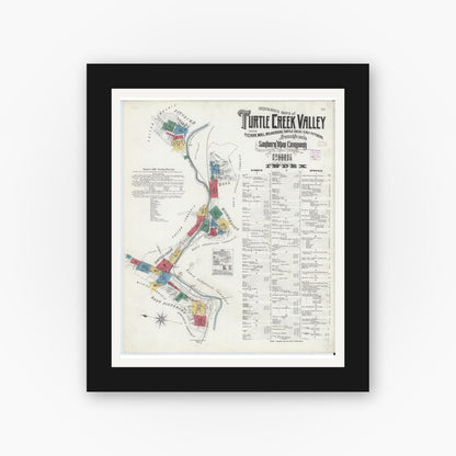 Old map wall art mockup — black gallery frame with white mat — Sanborn Fire Insurance Map from Turtle Creek Valley, Allegheny County, Pennsylvania (1906) - Complete Map Set