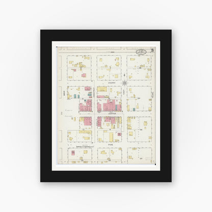 Old map wall art mockup — black gallery frame with white mat — Sanborn Fire Insurance Map from Leroy, McLean County, Illinois (1893), Sheet #0003