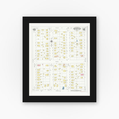 Old map wall art mockup — black gallery frame with white mat — Sanborn Fire Insurance Map from Downers Grove, Dupage County, Illinois (1927), Sheet #0013