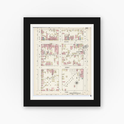 Old map wall art mockup — black gallery frame with white mat — Sanborn Fire Insurance Map from Quincy, Adams County, Illinois (1883), Sheet #0010
