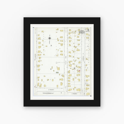 Old map wall art mockup — black gallery frame with white mat — Sanborn Fire Insurance Map from Marshall, Calhoun County, Michigan (1916), Sheet #0003