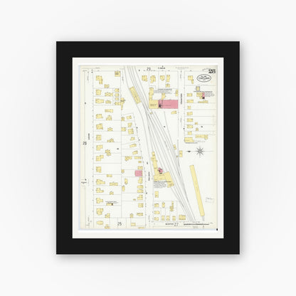 Old map wall art mockup — black gallery frame with white mat — Sanborn Fire Insurance Map from Cortland, Cortland County, New York (1908), Sheet #0028