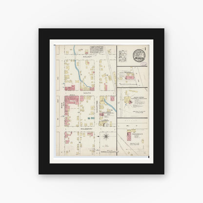 Old map wall art mockup — black gallery frame with white mat — Sanborn Fire Insurance Map from Wilmington, Clinton County, Ohio (1885) - Complete Map Set