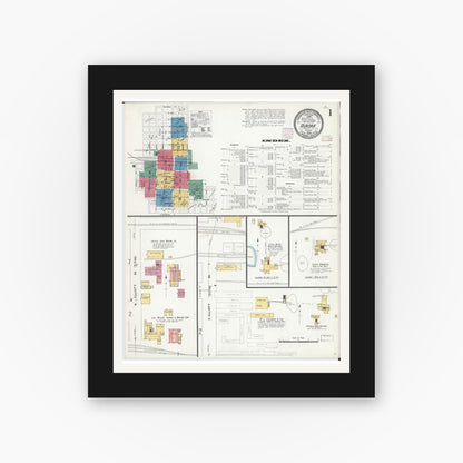 Old map wall art mockup — black gallery frame with white mat — Sanborn Fire Insurance Map from Aurora, Lawrence County, Missouri (1908) - Complete Map Set