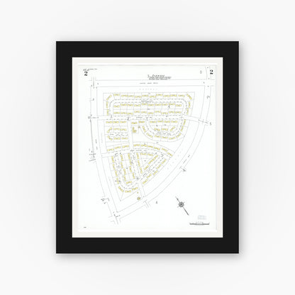 Old map wall art mockup — black gallery frame with white mat — Sanborn Fire Insurance Map from Lake Jackson, Brazoria County, Texas (1951), Sheet #0002