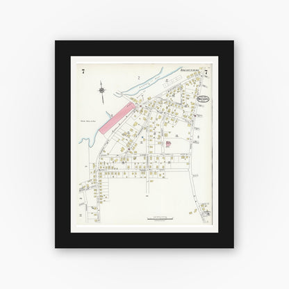 Old map wall art mockup — black gallery frame with white mat — Sanborn Fire Insurance Map from Maynard, Middlesex County, Massachusetts (1924), Sheet #0007