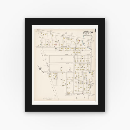 Old map wall art mockup — black gallery frame with white mat — Sanborn Fire Insurance Map from Englewood, Bergen County, New Jersey (1922), Sheet #0030