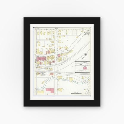 Old map wall art mockup — black gallery frame with white mat — Sanborn Fire Insurance Map from Leetonia, Columbiana County, Ohio (1910), Sheet #0004
