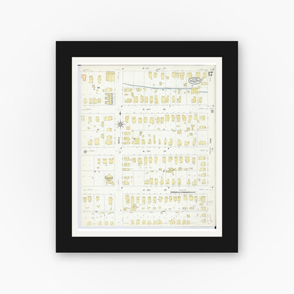 Old map wall art mockup — black gallery frame with white mat — Sanborn Fire Insurance Map from Holland, Ottawa County, Michigan (1908), Sheet #0017