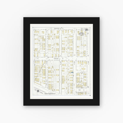 Old map wall art mockup — black gallery frame with white mat — Sanborn Fire Insurance Map from Cairo, Alexander County, Illinois (1914), Sheet #0026