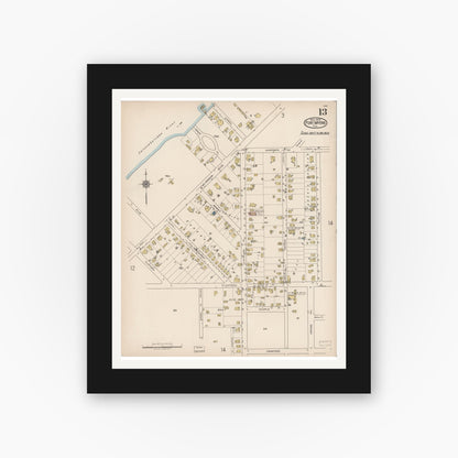Old map wall art mockup — black gallery frame with white mat — Sanborn Fire Insurance Map from Fort Myers, Lee County, Florida (1922), Sheet #0013