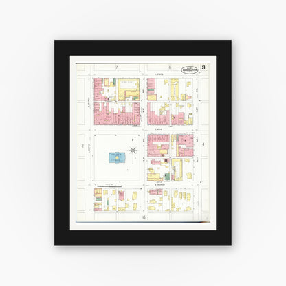 Old map wall art mockup — black gallery frame with white mat — Sanborn Fire Insurance Map from Marshalltown, Marshall County, Iowa (1901), Sheet #0003