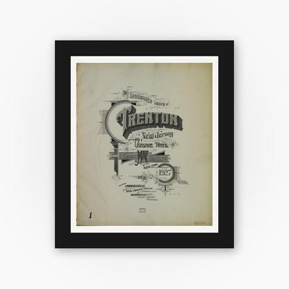 Old map wall art mockup — black gallery frame with white mat — Sanborn Fire Insurance Map from Trenton, Mercer County, New Jersey (1927), Sheet #0001