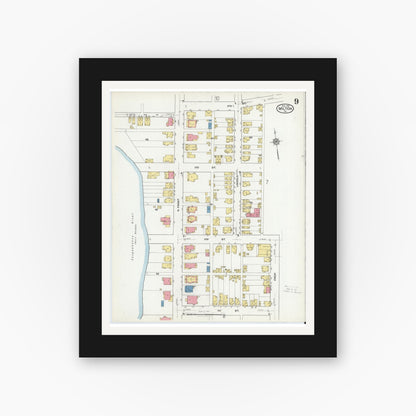 Old map wall art mockup — black gallery frame with white mat — Sanborn Fire Insurance Map from Milton, Northumberland County, Pennsylvania (1918), Sheet #0009