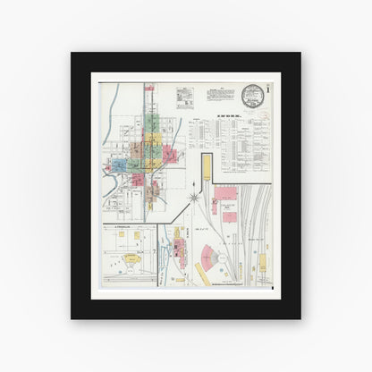 Old map wall art mockup — black gallery frame with white mat — Sanborn Fire Insurance Map from Delphos, Van Wert And Allen Counties, Ohio (1899), Sheet #0001
