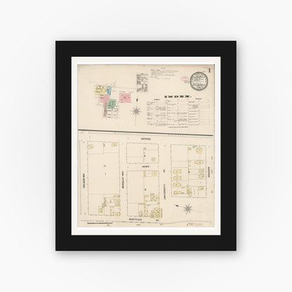 Old map wall art mockup — black gallery frame with white mat — Sanborn Fire Insurance Map from East Berkeley, Alameda County, California (1890) - Complete Map Set