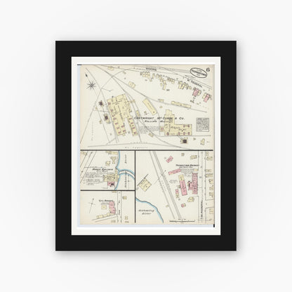 Old map wall art mockup — black gallery frame with white mat — Sanborn Fire Insurance Map from Youngstown, Mahoning County, Ohio (1884), Sheet #0006