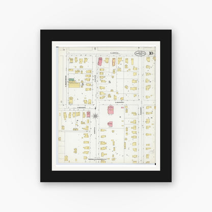 Old map wall art mockup — black gallery frame with white mat — Sanborn Fire Insurance Map from Charlotte, Eaton County, Michigan (1904), Sheet #0010