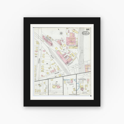 Old map wall art mockup — black gallery frame with white mat — Sanborn Fire Insurance Map from Springfield, Clark County, Ohio (1891), Sheet #0024