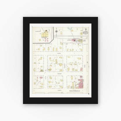 Old map wall art mockup — black gallery frame with white mat — Sanborn Fire Insurance Map from Waverly, Morgan County, Illinois (1914), Sheet #0002