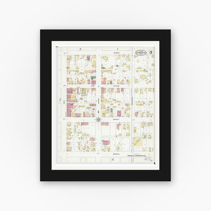 Old map wall art mockup — black gallery frame with white mat — Sanborn Fire Insurance Map from Germantown, Montgomery County, Ohio (1905), Sheet #0003