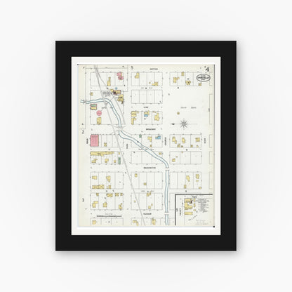 Old map wall art mockup — black gallery frame with white mat — Sanborn Fire Insurance Map from Spring Valley, Fillmore County, Minnesota (1900), Sheet #0004