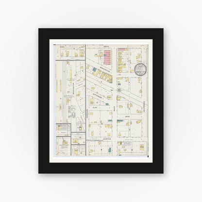 Old map wall art mockup — black gallery frame with white mat — Sanborn Fire Insurance Map from Prairie City, Mcdonough County, Illinois (1893) - Complete Map Set