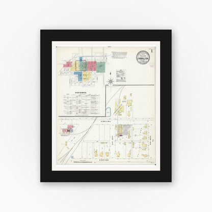 Old map wall art mockup — black gallery frame with white mat — Sanborn Fire Insurance Map from Carrollton, Greene County, Illinois (1906) - Complete Map Set