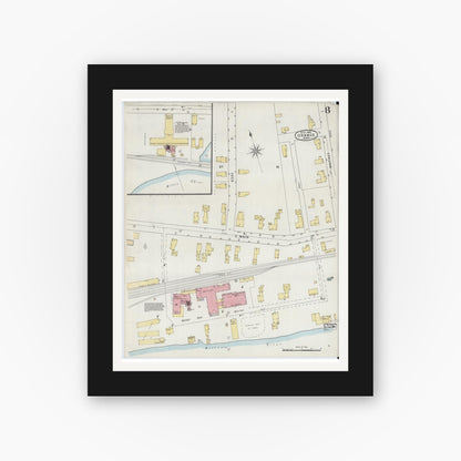 Old map wall art mockup — black gallery frame with white mat — Sanborn Fire Insurance Map from Orange, Franklin County, Massachusetts (1895), Sheet #0008