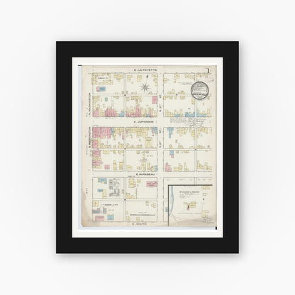 Old map wall art mockup — black gallery frame with white mat — Sanborn Fire Insurance Map from Greenfield, Highland County, Ohio (1885) - Complete Map Set