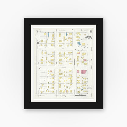 Old map wall art mockup — black gallery frame with white mat — Sanborn Fire Insurance Map from Mount Pleasant, Isabella County, Michigan (1924), Sheet #0005