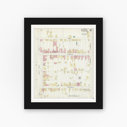 Old map wall art mockup — black gallery frame with white mat — Sanborn Fire Insurance Map from Manheim, Lancaster County, Pennsylvania (1896), Sheet #0002