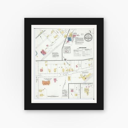 Old map wall art mockup — black gallery frame with white mat — Sanborn Fire Insurance Map from New Vienna, Clinton County, Ohio (1919), Sheet #0001